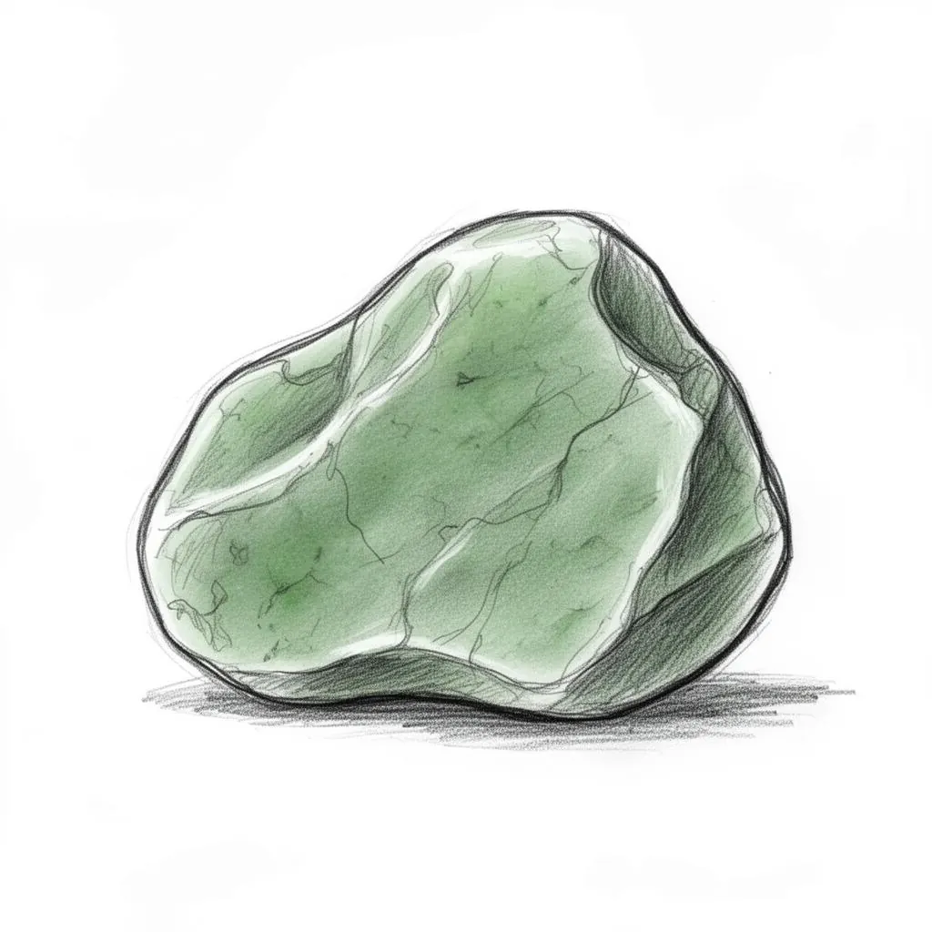 Hand-drawn pencil sketch of Kahurangi pounamu