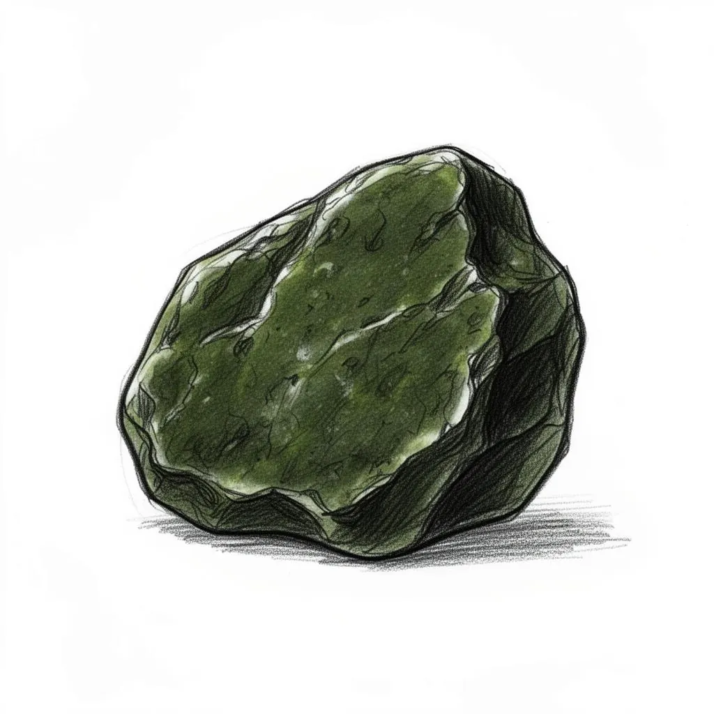 Hand-drawn pencil sketch of Kawakawa pounamu
