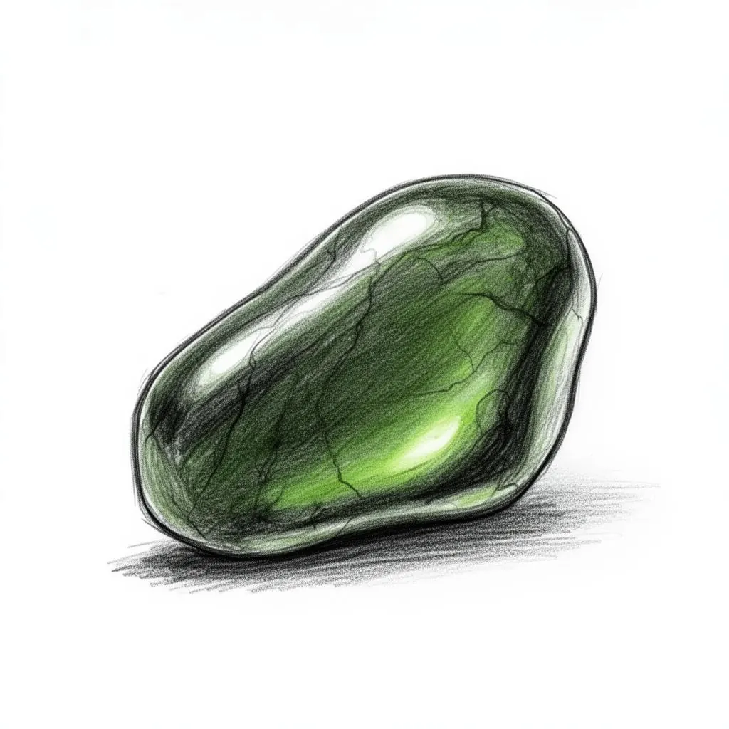 Hand-drawn pencil sketch of Tangiwai pounamu